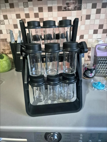 Support Rotatif de rangement d’épices avec 18 pots en verre super solide