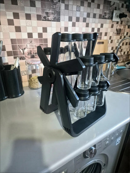 Support Rotatif de rangement d’épices avec 18 pots en verre super solide